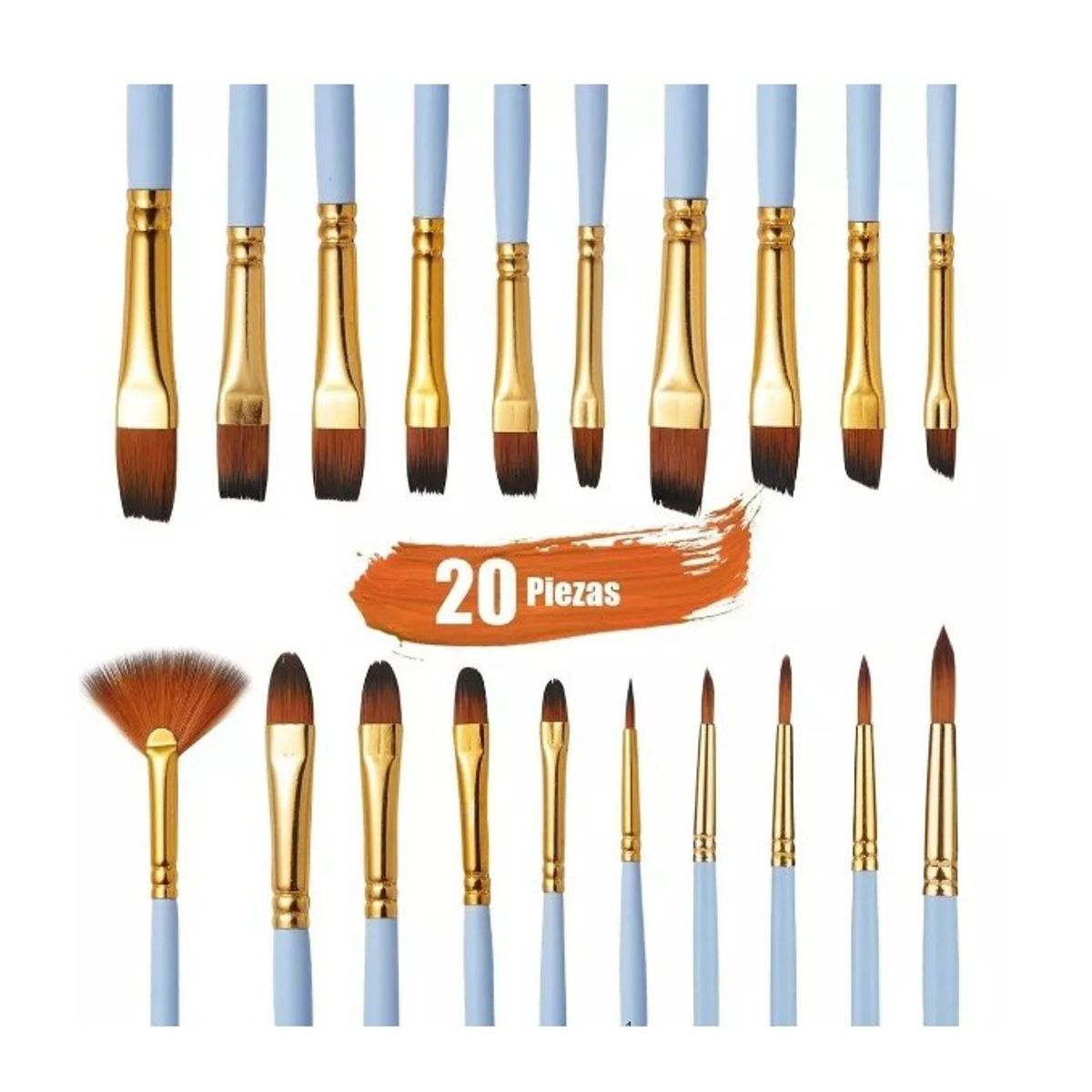 GENERICO - Set 20 Piezas Pinceles Pintura Acuarela Acrilico Oleo
