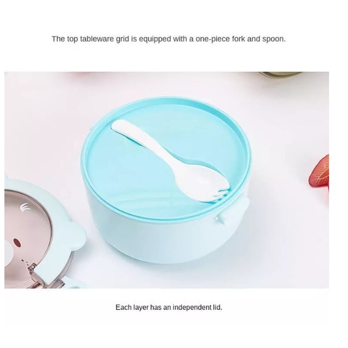 GENERICO - Tapper Hermetico Niños Fiabrera Kawaii Colacion + Cubiertos