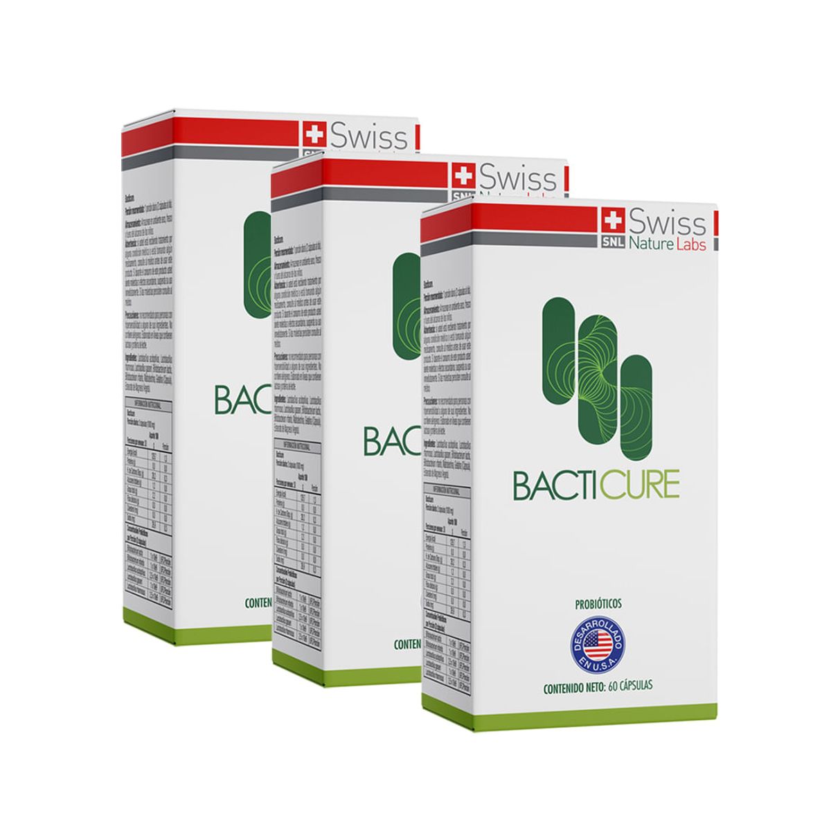 BACTICURE - Pack  3 Bacticure Salud Intestinal 180 Capsulas