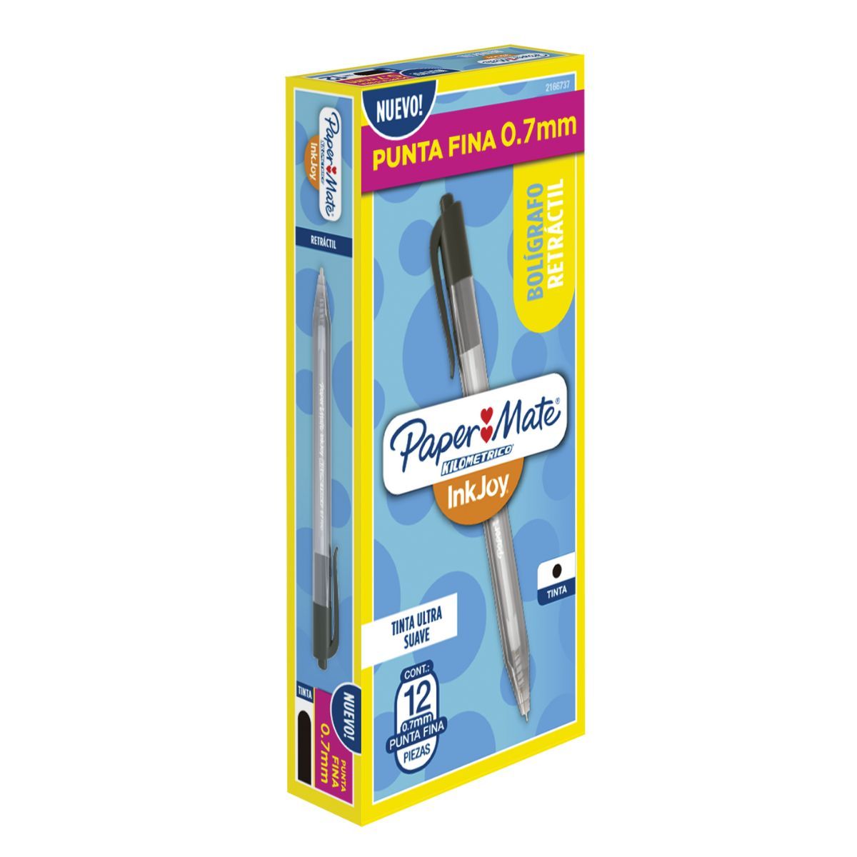PAPER MATE - Bolígrafo Retráctil Inkjoy Paper Mate Punta F 0.7 Negro X12