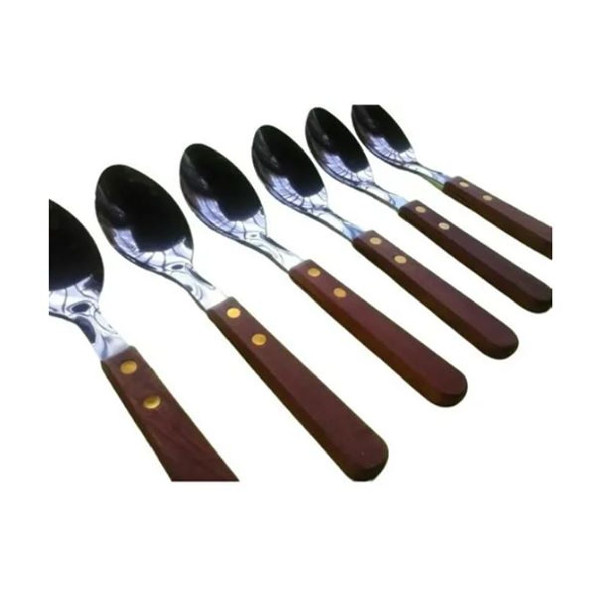 STAINLESS STEEL - Set 6 Cucharas Acero Inoxidable Cubiertos Madera Cocina