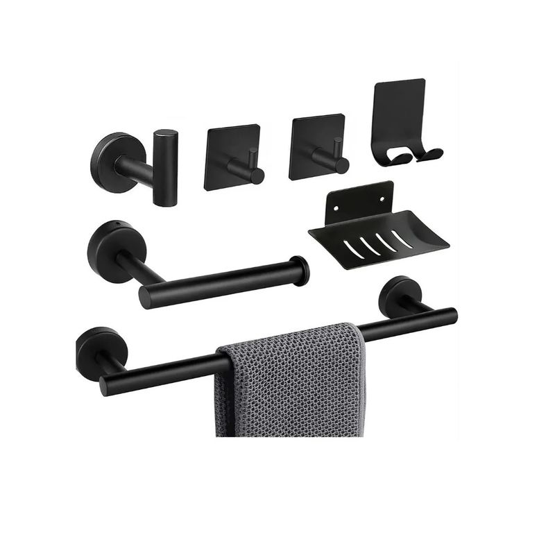 GENERICO - Juego De Accesorios De Baño Plata Mate, 7 Piezas Black