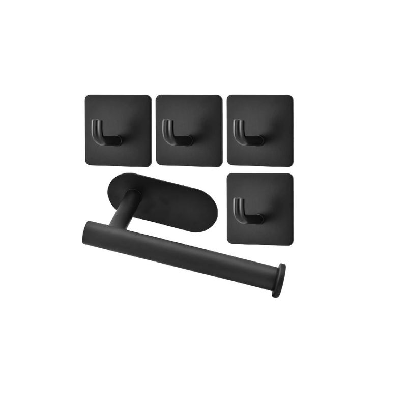 GENERICO - Porta Papel Higienico Inoxidable Negro 4 Gancho De Ropa Negro