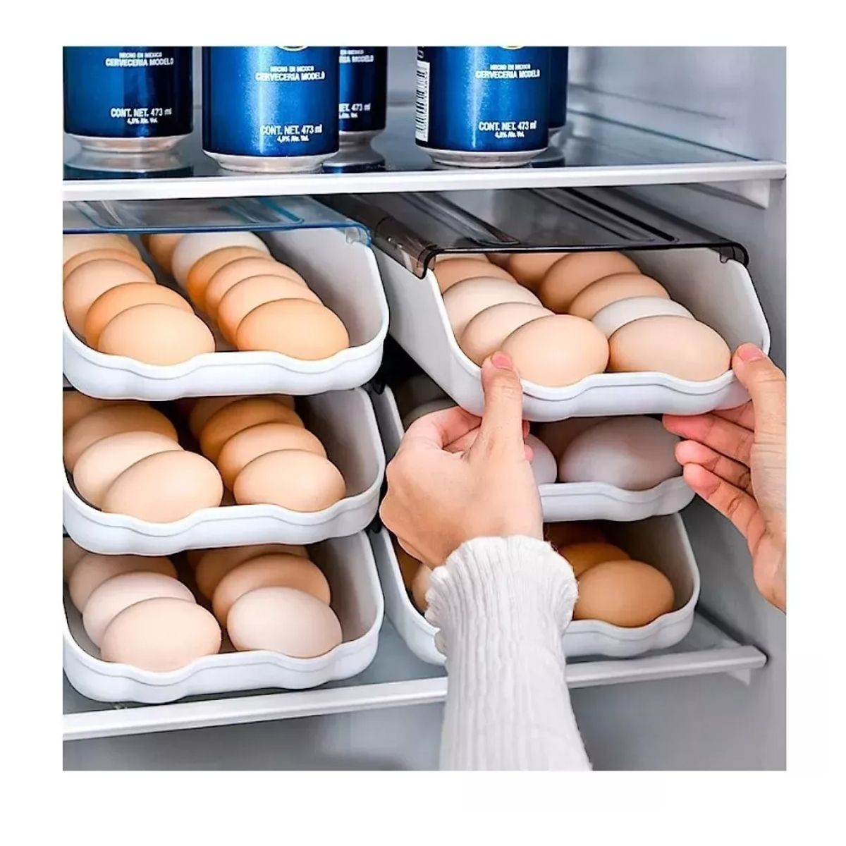 GENERICO - Pack 2 Caja Organizador Multiuso Huevera 14 Huevos Apilable