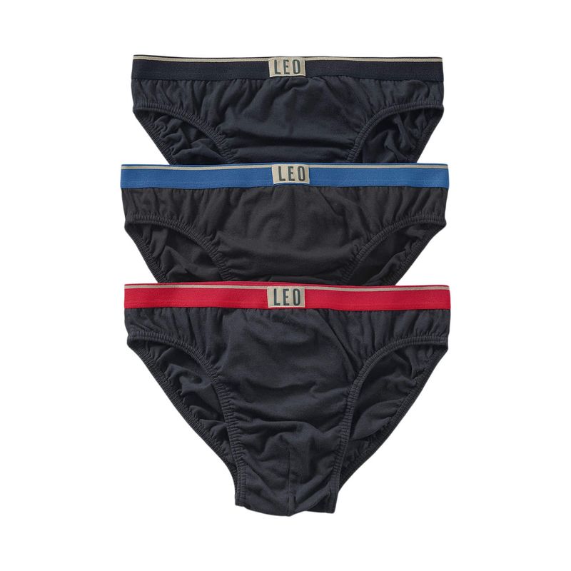 LEO - Pack x3 calzoncillos clásicos en algodón 33180X3 Negro Rojo / Negro Gris / Negro Azul