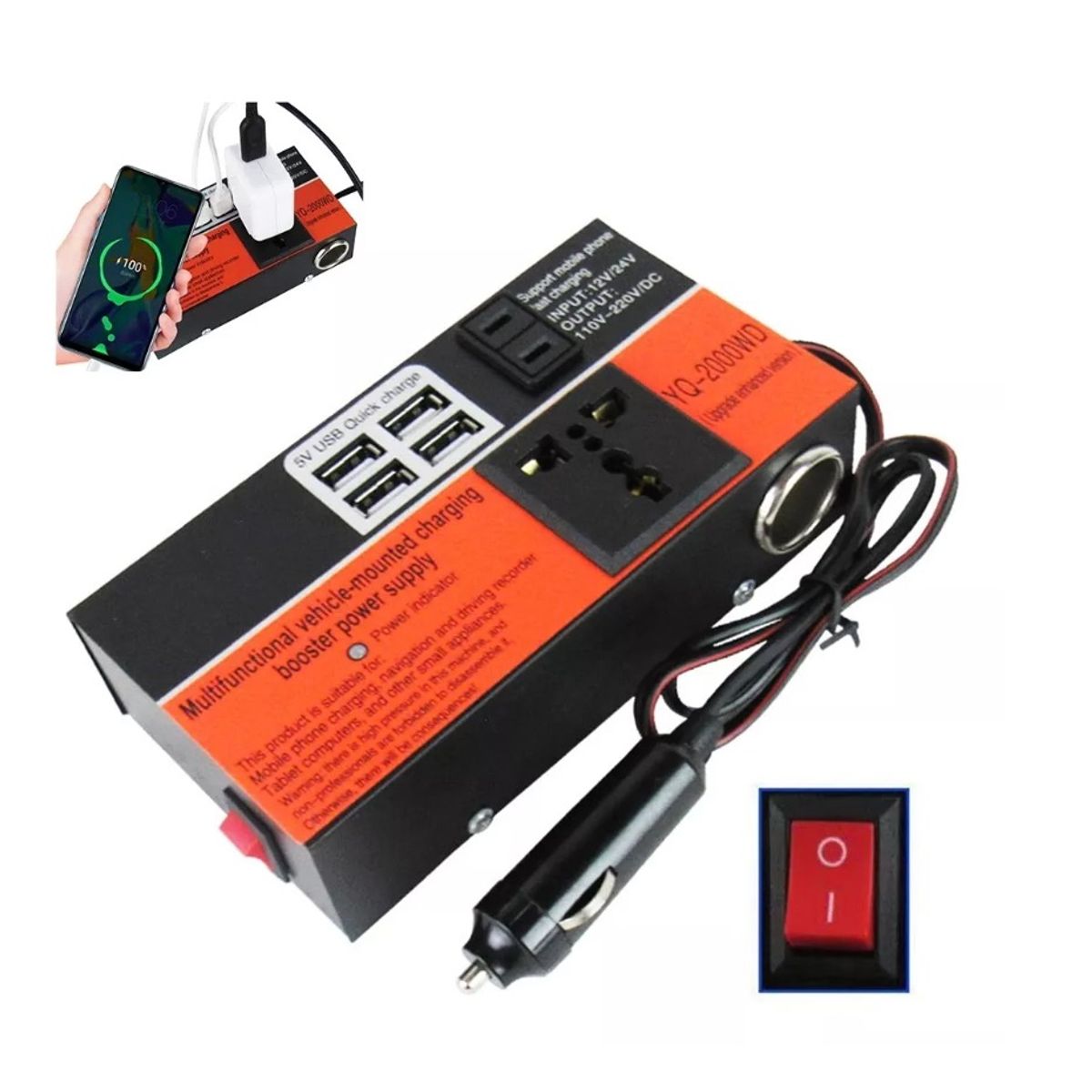 GENERICO - Inversor De Voltaje Auto Convertidor Corriente 12v 220v 15k