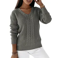 TIOZONEY - Chaleco de Punto Cuello en V Mujer- Gris