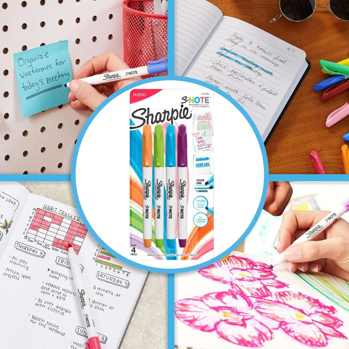 SHARPIE - Destacadores Sharpie Note Colores Intensos X4