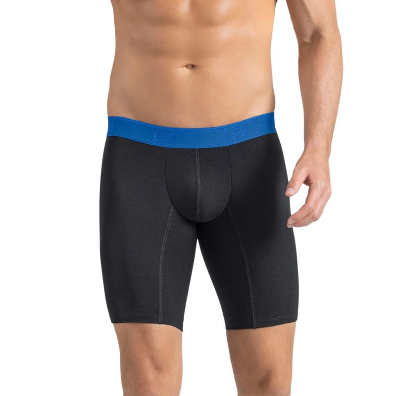 LEO - Bóxer largo de algodón que evita el roce entre las piernas 033310 Negro Elástico Azul