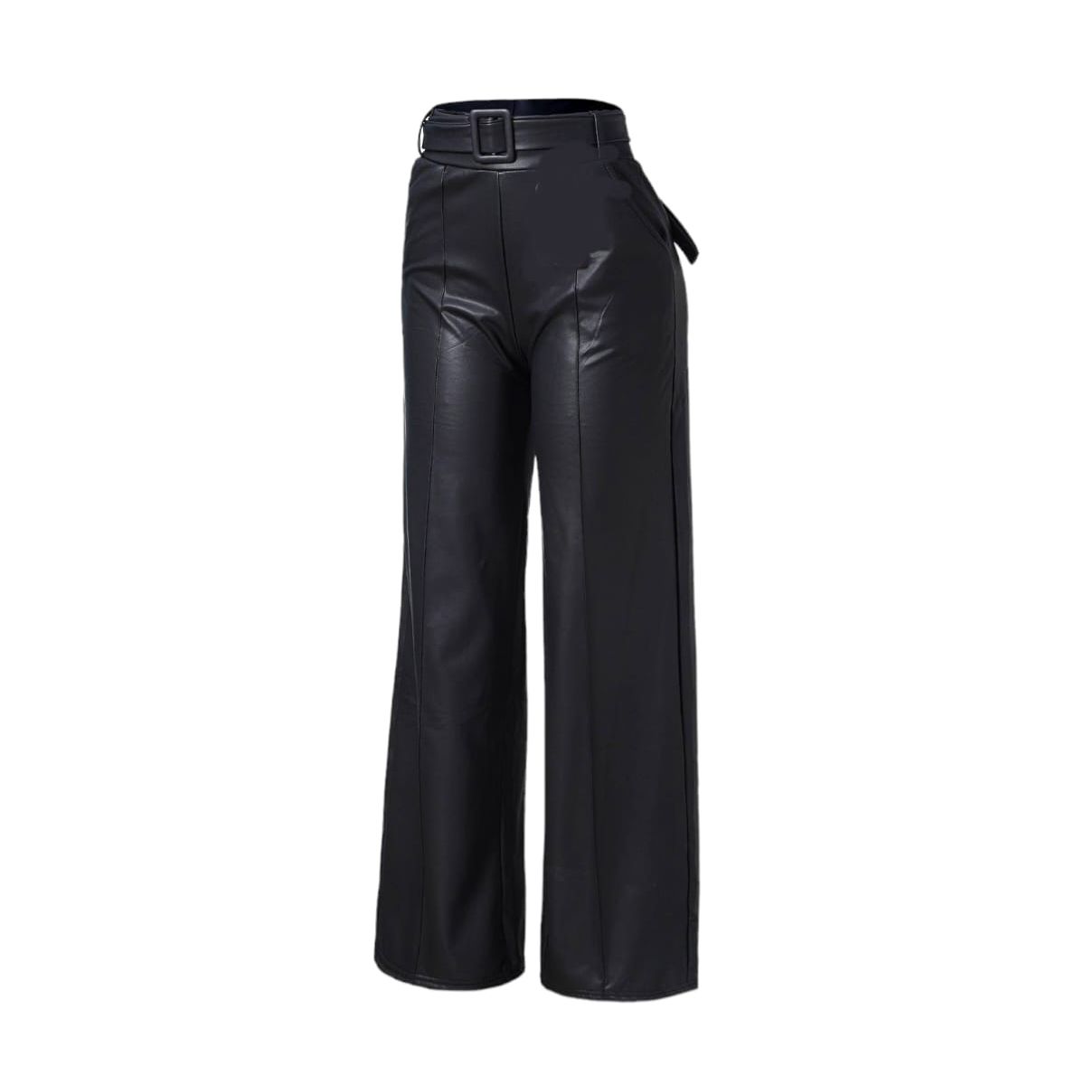 AGW - Pantalón Mujer Polar Ecocuero Pata elefante con Cinturón