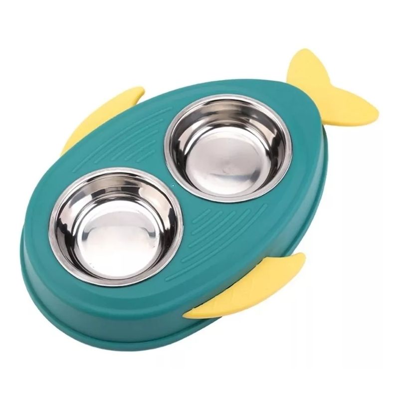 GENERICO - Plato Doble De Mascotas De Acero Inoxidable Verde