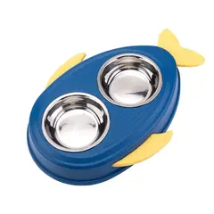 GENERICO - Plato Doble De Mascotas De Acero Inoxidable Azul