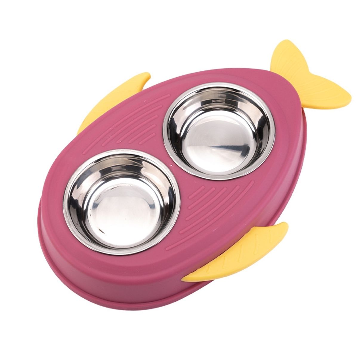GENERICO - Plato Doble De Mascotas De Acero Inoxidable Burdeo