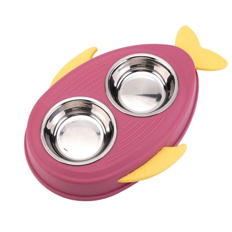 GENERICO - Plato Doble De Mascotas De Acero Inoxidable Burdeo