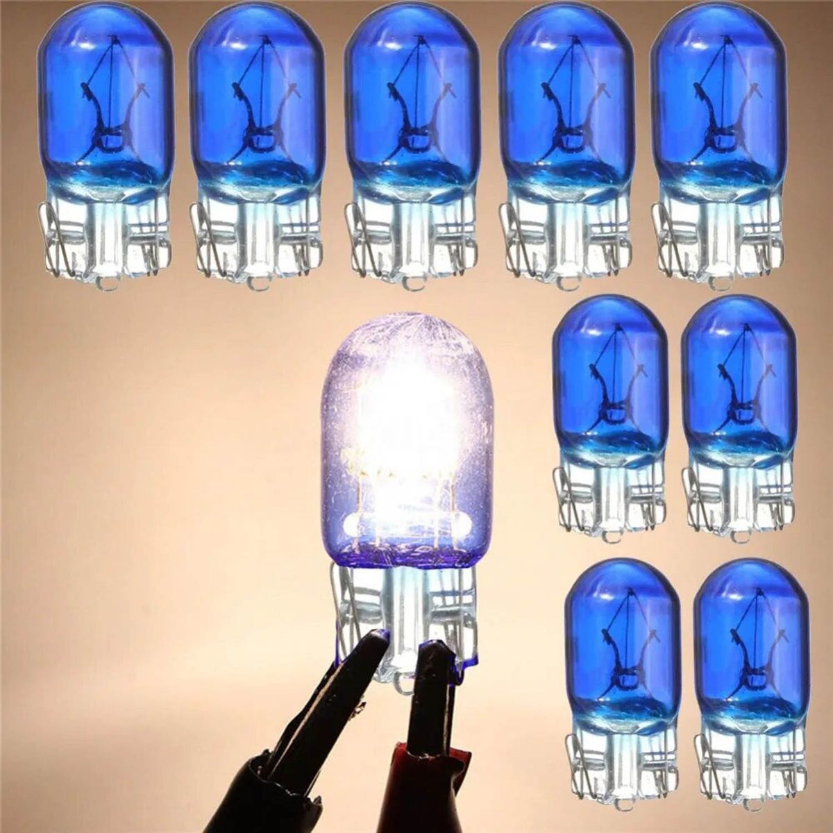 GENERICO - Ampolleta T10 Cola Pez Halogena Azul 12v 5w 10un.