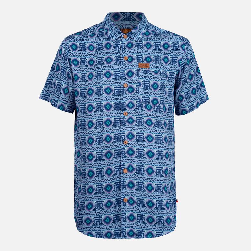 HAKA HONU - Camisa Hombre Aflora Full Print Azul Grisaceo Haka Honu