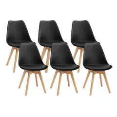 GENERICO - Pack de 6 sillas de comedor acolchada Tulip Negro