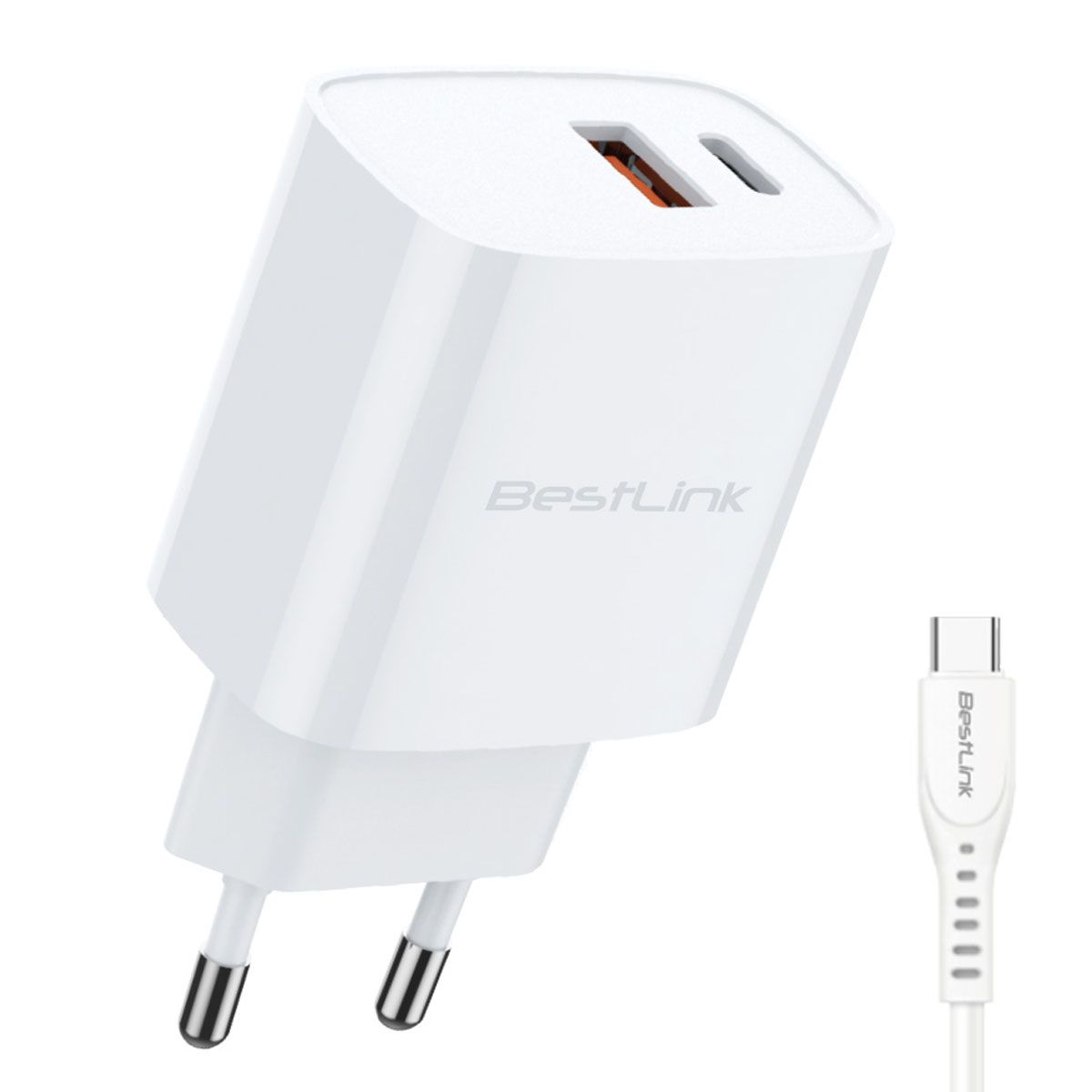 BESTLINK - CARGADOR USB CORRIENTE DUAL PD QC CARGA RÁPIDA + CABLES USB-C