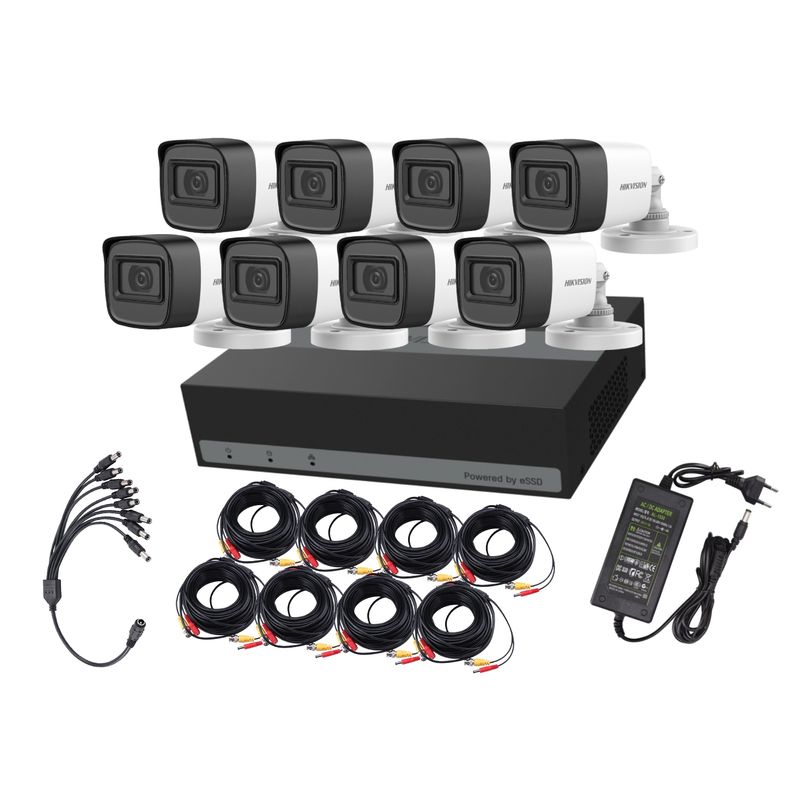HIKVISION - Kit 8 Camaras 8 Bala Hikvision Fhd 1080p Lite Edvr Ssd 960gb