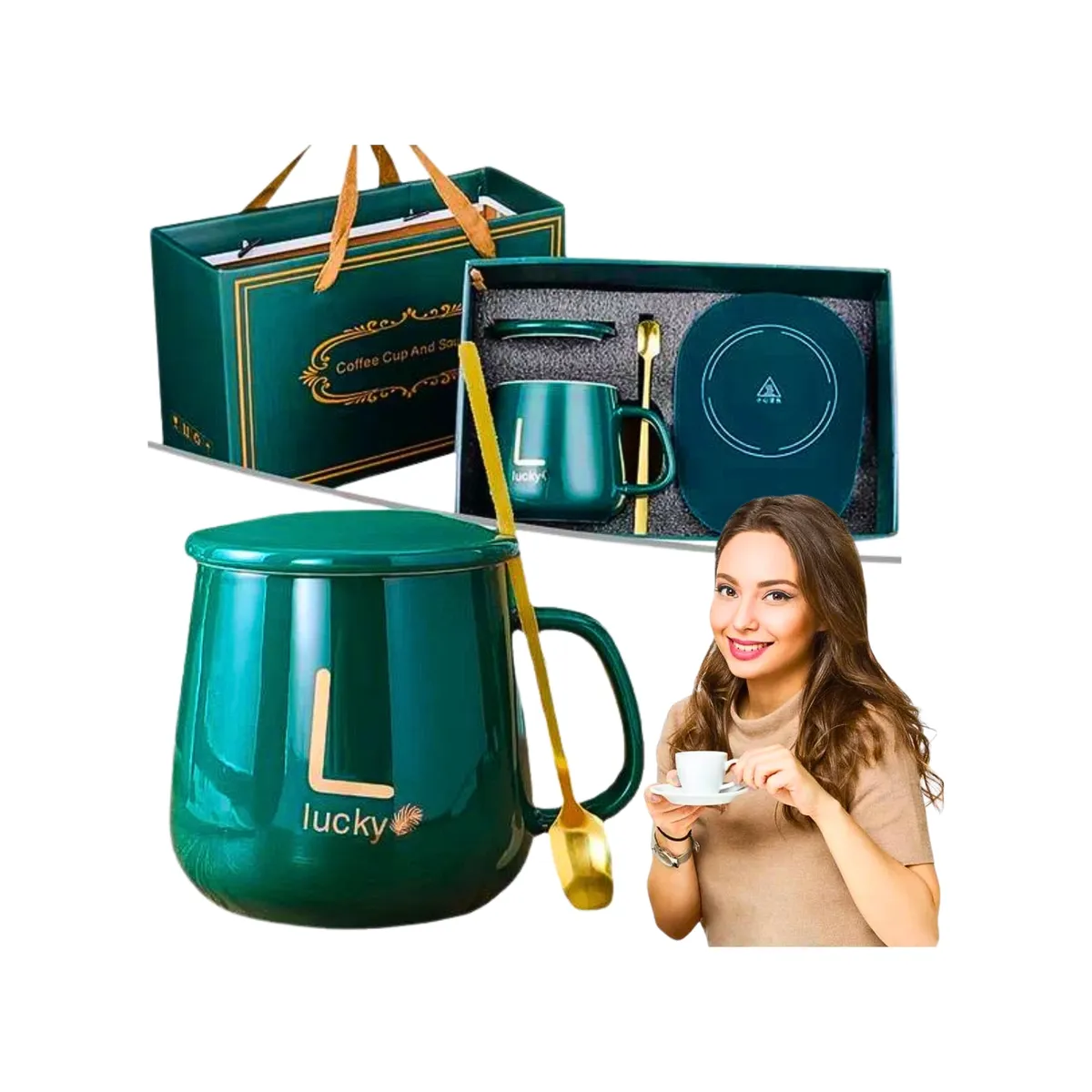 GENERICO - Set de Regalo  Taza De Café + Calentador Eléctrico + Cuchara