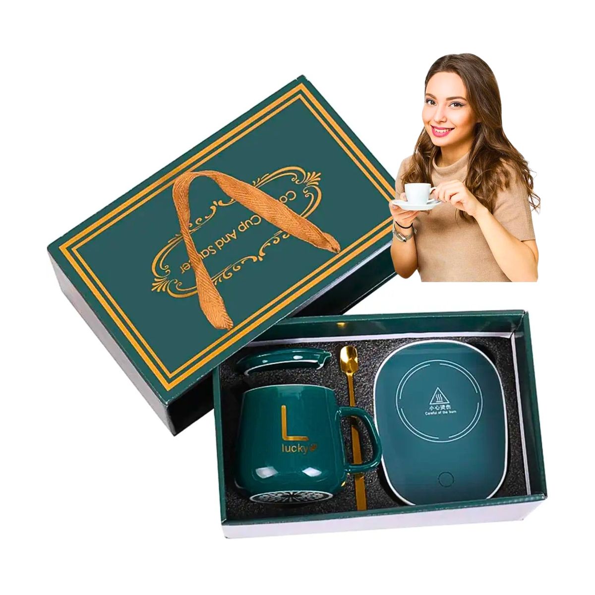 GENERICO - Set Taza De Café + Calentador Eléctrico + Cuchara RegaloDetalles