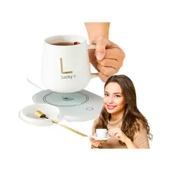 GENERICO - Set Taza De Café Blanco + Calentador Eléctrico + Cuchara - Regalo
