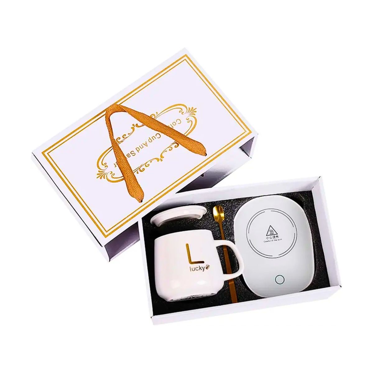 GENERICO - Set Taza De Café Blanco + Calentador Eléctrico + Cuchara - Regalo