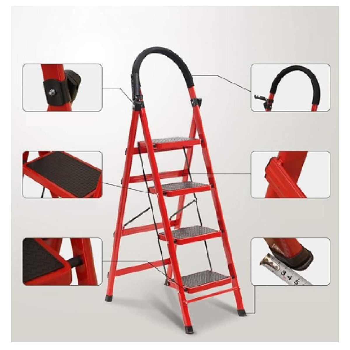 GENERICO - Escalera Plegable De Metal Roja 4 Niveles