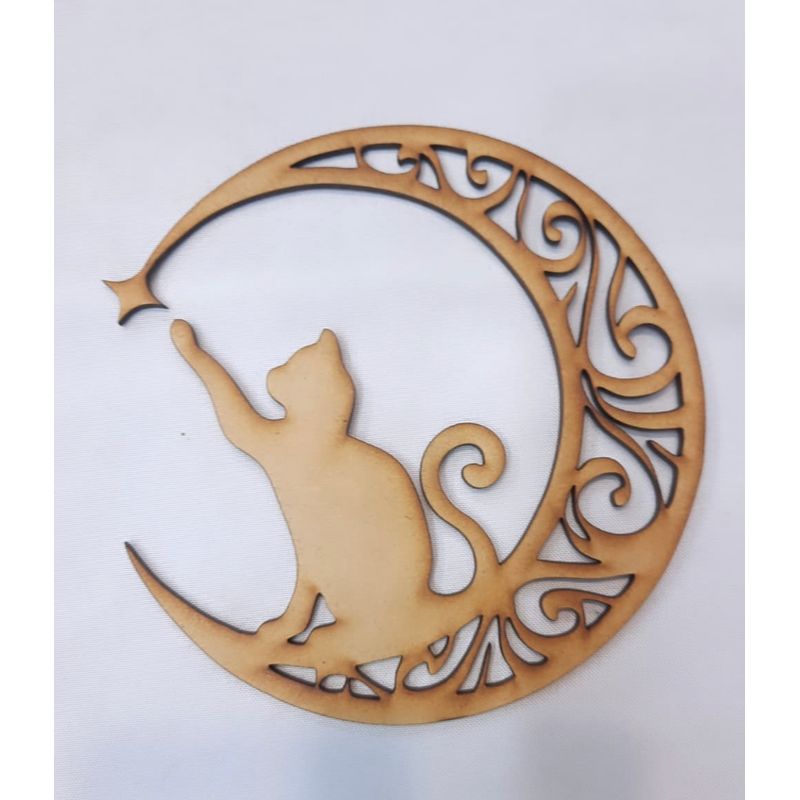 GENERICO - Gato Luna MDF color natural 30 cm de diámetro.