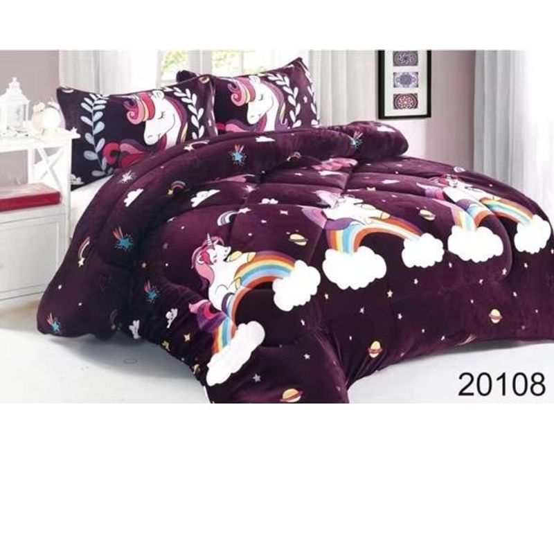 GENERICO - Cobertor Cubrecama de Invierno Plush con chiporro 1,5 plazas unicornio