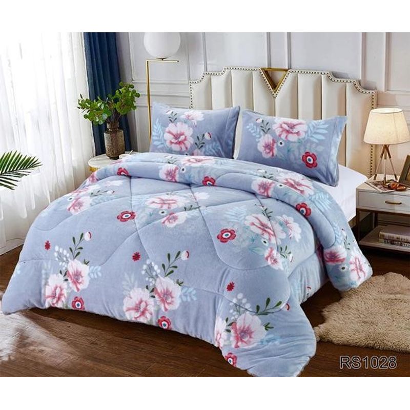 GENERICO - Cubrecama de Invierno Plush con chiporro 2 plazas azul rosas