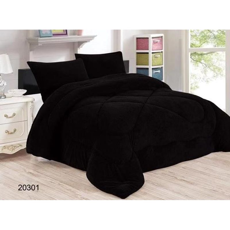 GENERICO - Cobertor Cubrecama de Invierno Plush con chiporro 1,5 plazas negro