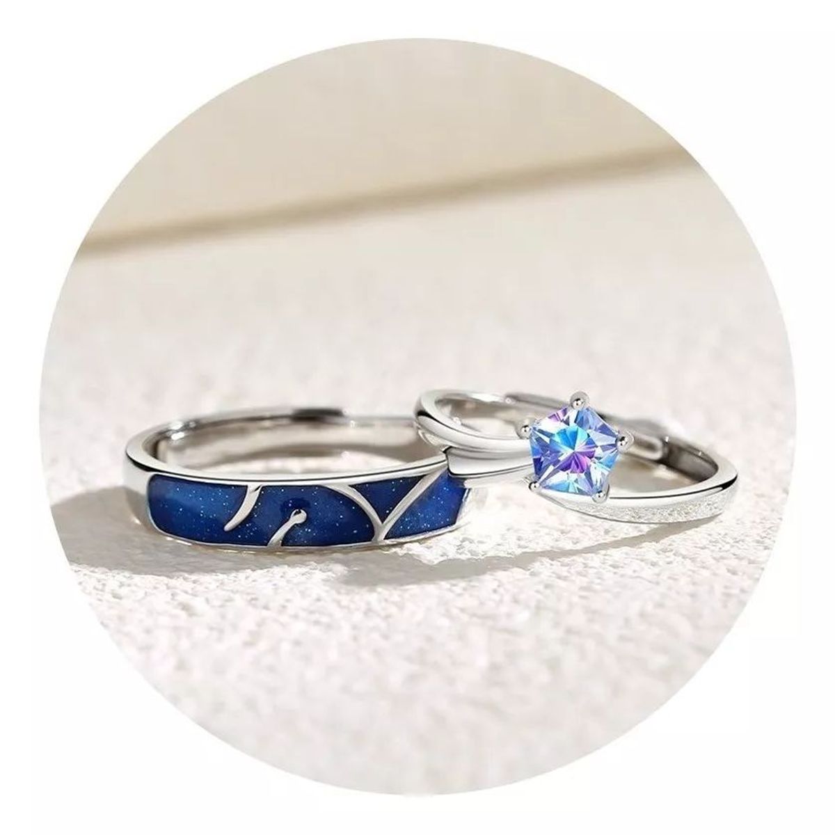 KUANGYE - Anillos Compromiso Promesa Pareja Bañado en plata Mar Estrellado