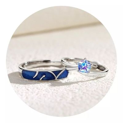 Imagen 2 del producto Anillos Compromiso Promesa Pareja Bañado en plata Mar Estrellado