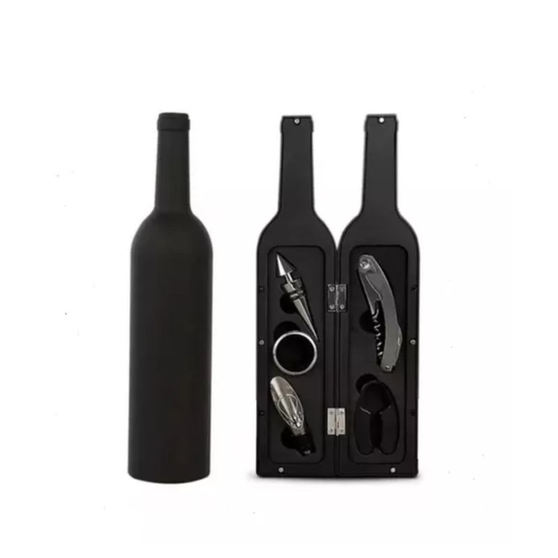 GENERICO - Set Kit 5 Pcs Sacacorcho Descorchador + Estuche Botella Vino