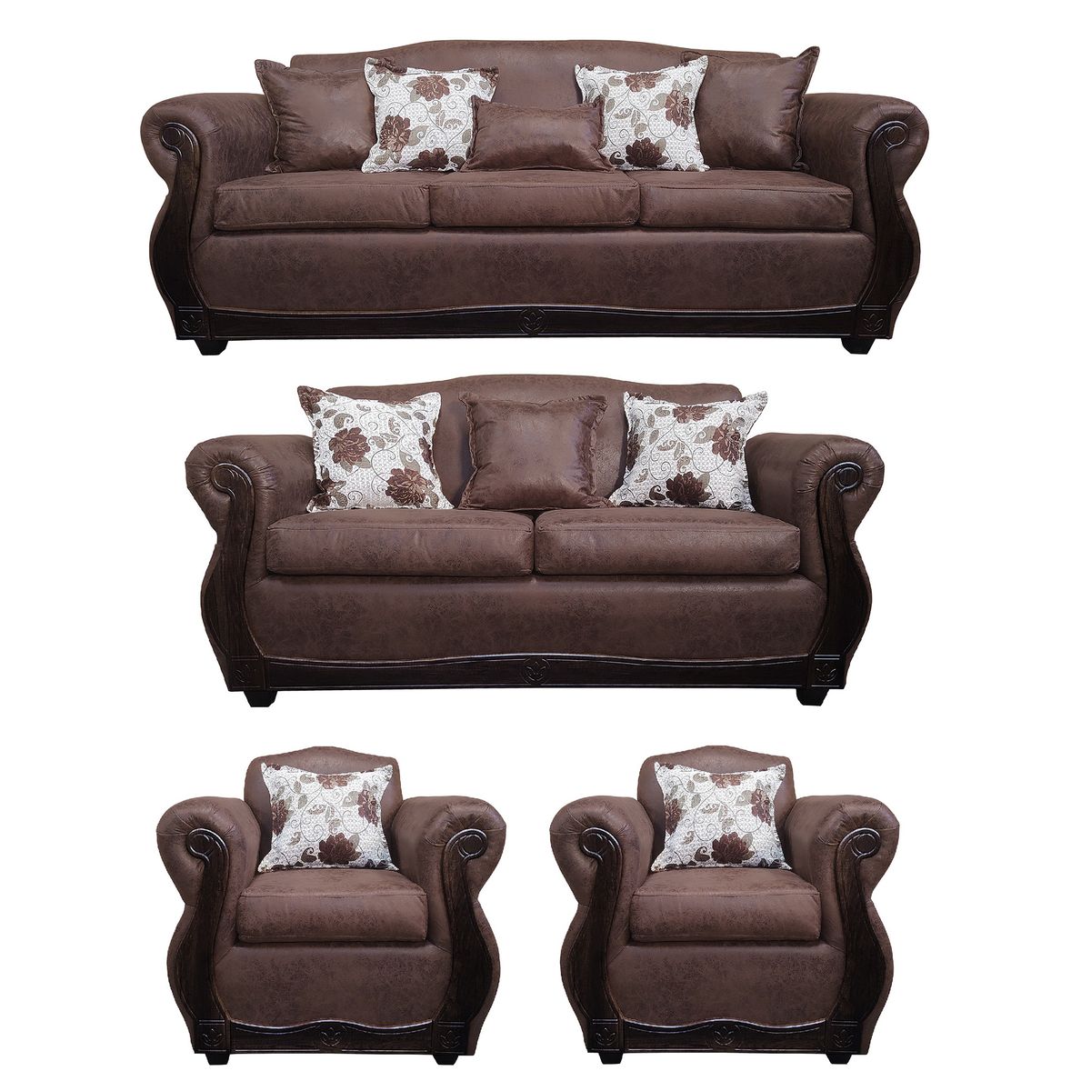 AMERICA DECORA - Living Con Resorte Estructural 9 Cuerpos 4+3+1+1 Grand Santi Envejecido Café