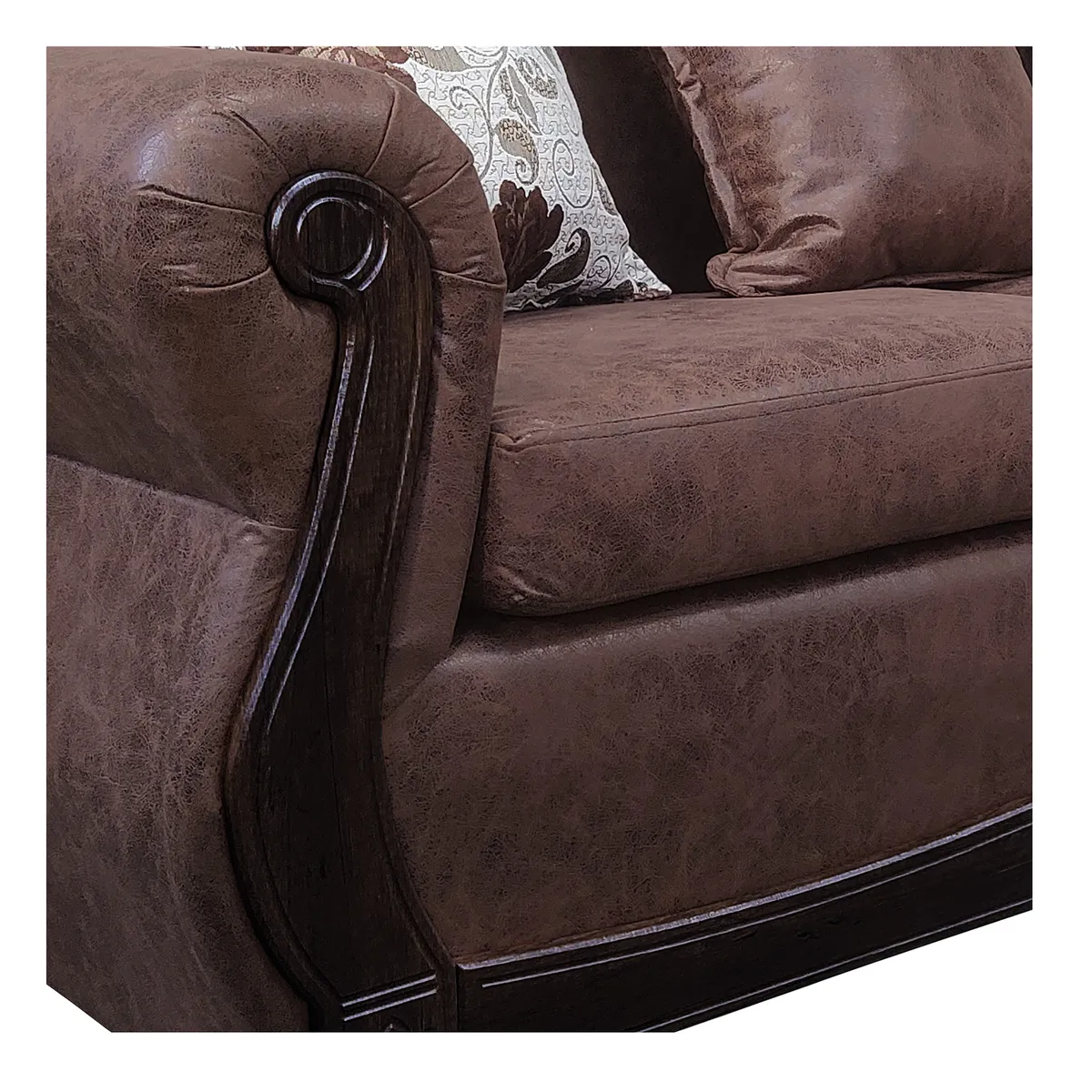 AMERICA DECORA - Sofá Con Resorte Estructural 3 Cuerpos Grand Santi Envejecido Café