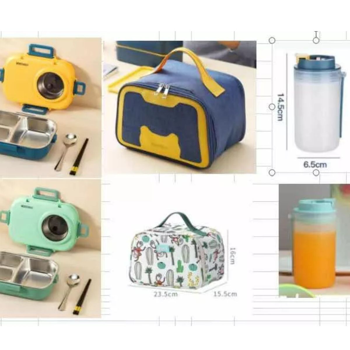 GENERICO - Lonchera Térmica Set Kawaii Incluye Fiambrera Y Botella amarillo.