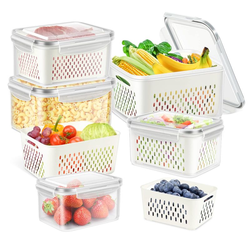 EVERSO - 5 Recipientes De Almacenamiento De Frutas Nevera Con Colador Extraíble