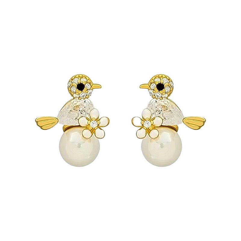 LUXURYJOYAS - Joyas Aros De Ave Perla Baño Cristal Oro 18kt