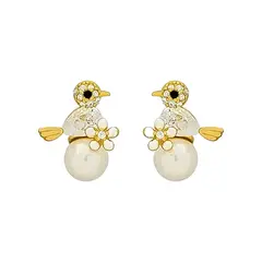 LUXURYJOYAS - Joyas Aros De Ave Perla Baño Cristal Oro 18kt