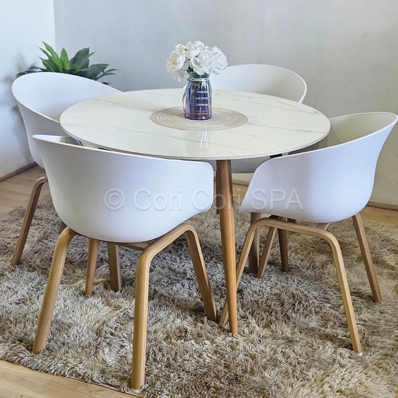 CORI CORI - Comedor Mesa Redonda Mármol (100cms) + 4 Sillas Cup Blanco