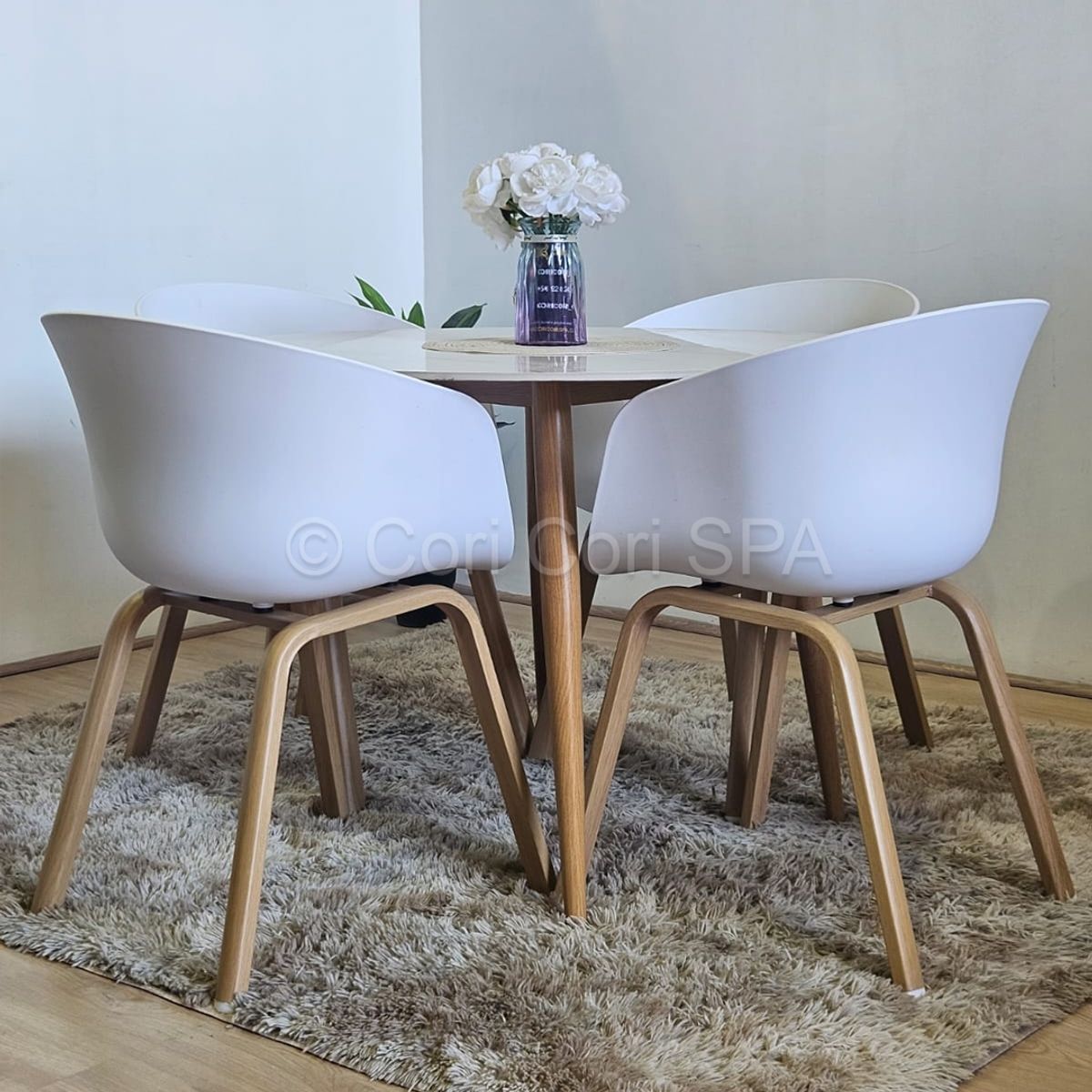 CORI CORI - Comedor Mesa Redonda Mármol (100cms) + 4 Sillas Cup Blanco…