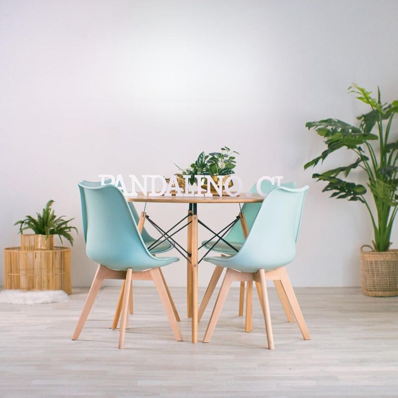 PANDALINO - Comedor Redondo Shanna 100cm + 4 Sillas Tulip Menta