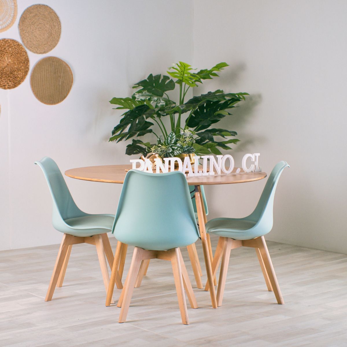 PANDALINO - Comedor Redondo Shanna 100cm + 4 Sillas Tulip Menta