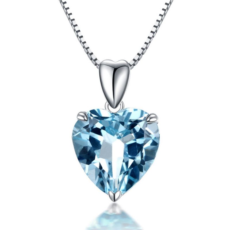 LUXURYJOYAS - Collar Corazón Topacio Azul De Cristal Plata LUXURYJOYAS