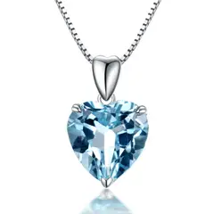 LUXURYJOYAS - Collar Corazón Topacio Azul De Cristal Plata