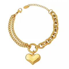LUXURYJOYAS - Pulsera Oro 18kt Bañado Corazón Colgante 485