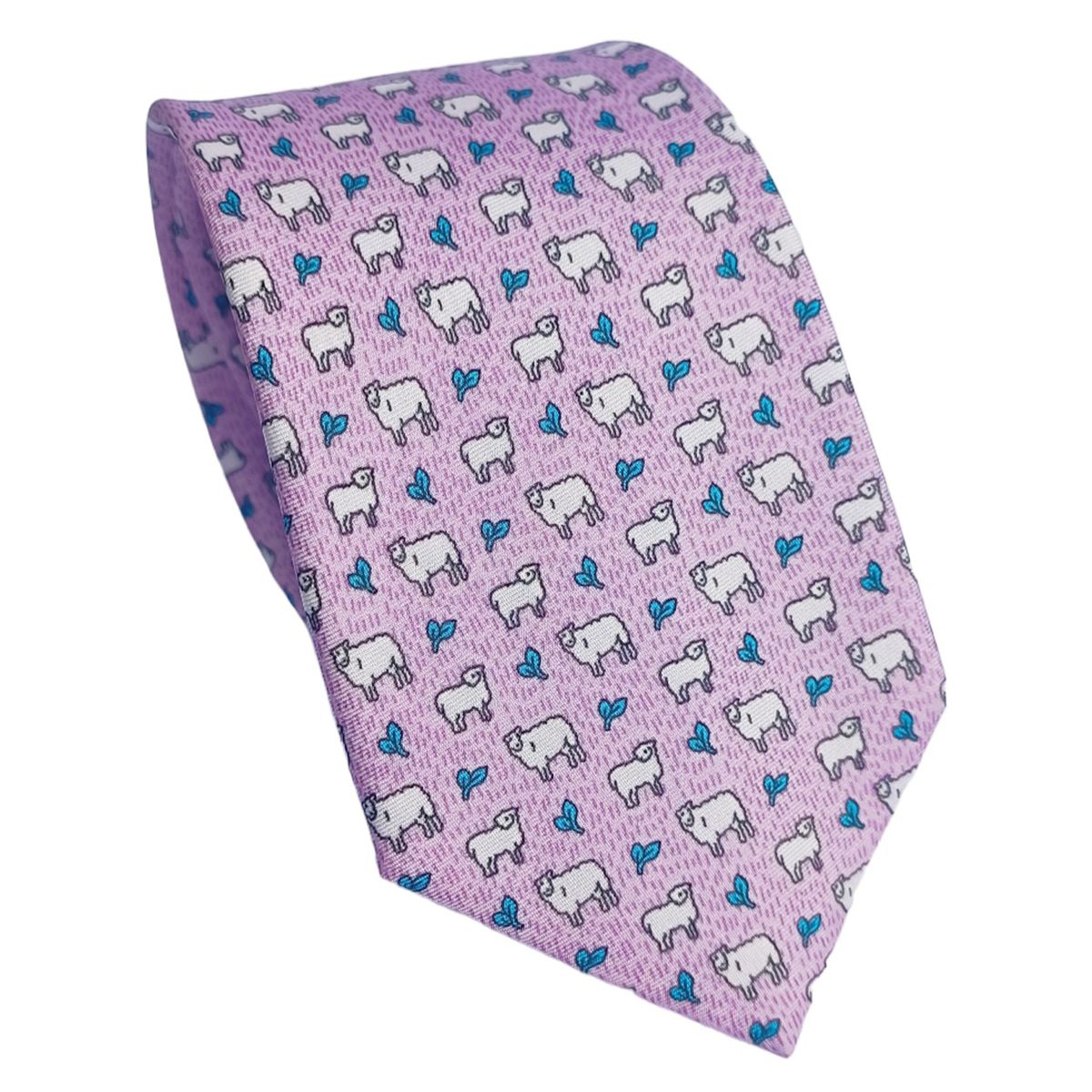 LUCIA CORBATAS - Corbata Rosada de Seda con Estampado de Ovejitas