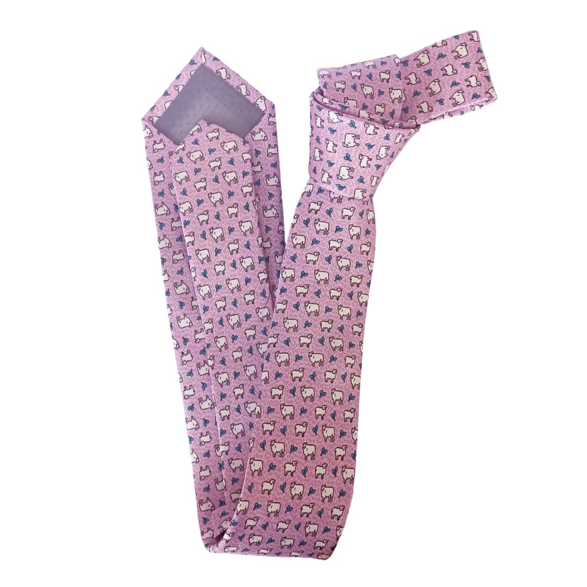 LUCIA CORBATAS - Corbata Rosada de Seda con Estampado de Ovejitas